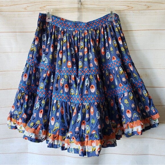 CeliaB Manatier Ruffled Tiered Embroidered Full Mini Skirt Large Multi Color - Picture 11 of 16